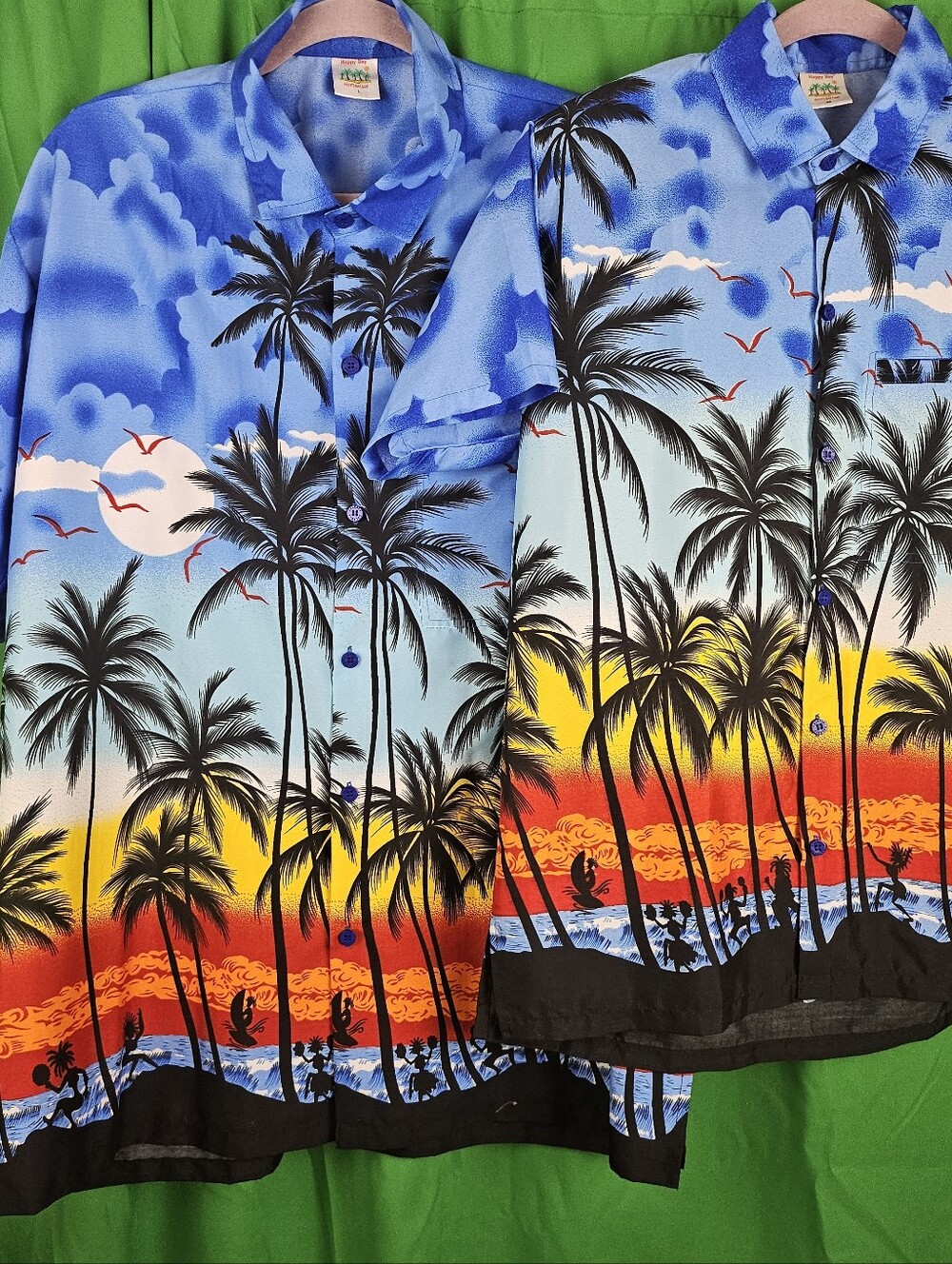 Matching Couple's Shirt Set. Tropical Blue Palm Print Couple's Blouse -Unbranded